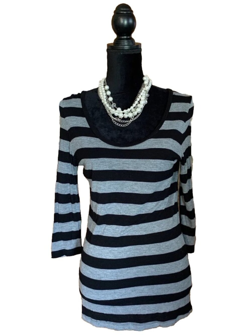 Mossimo Womens Striped Shirt Size Small Black Grey Long Sleeve